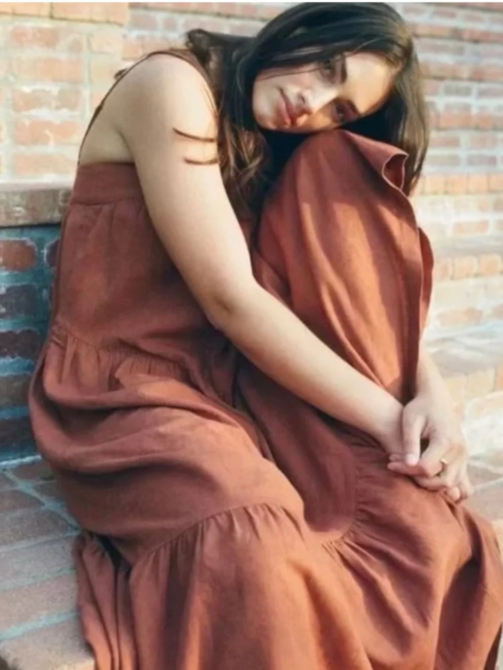 abercrombie and fitch Rust Asymmetrical Tiered Maxi Dress